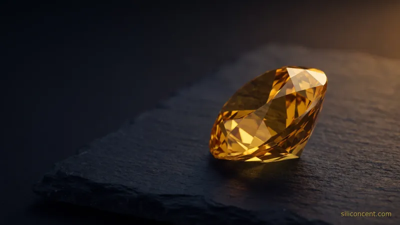 A single faceted gold gemstone on slate catching a sharp glint, a SaaS-valuation-multiples premium metaphor in slate and gold
